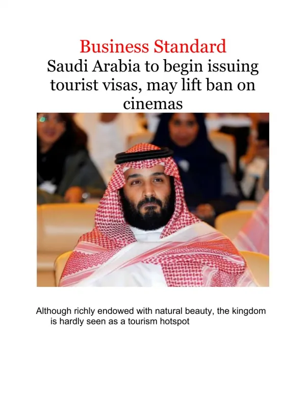 Saudi Arabia to begin issuing tourist visas, may lift ban on cinemas