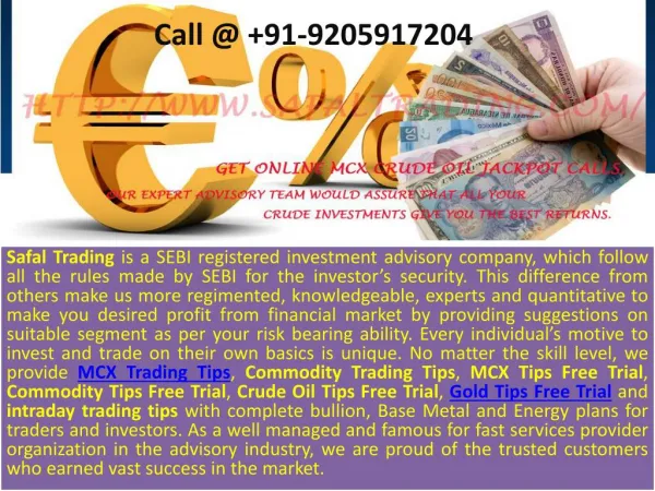 Gold Tips Free Trial, MCX Trading Tips, Crude Oil Trading Tips - Safal Trading