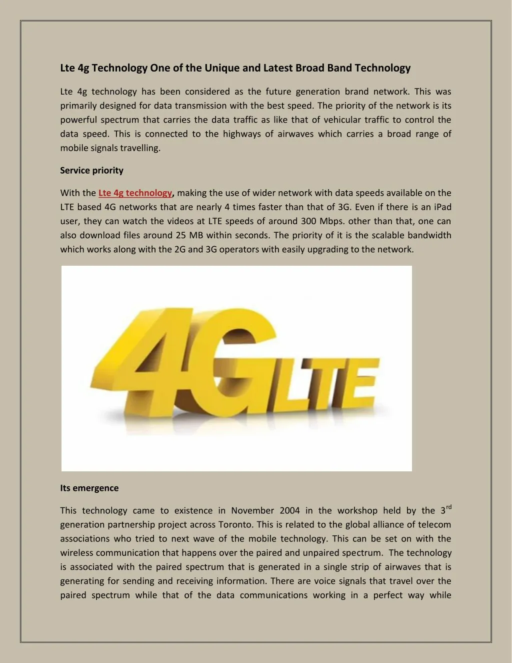 lte 4g technology one of the unique and latest