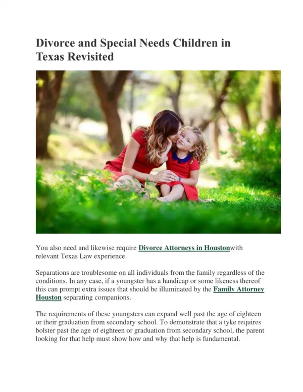 Divorce and Special Needs Children in Texas Revisited