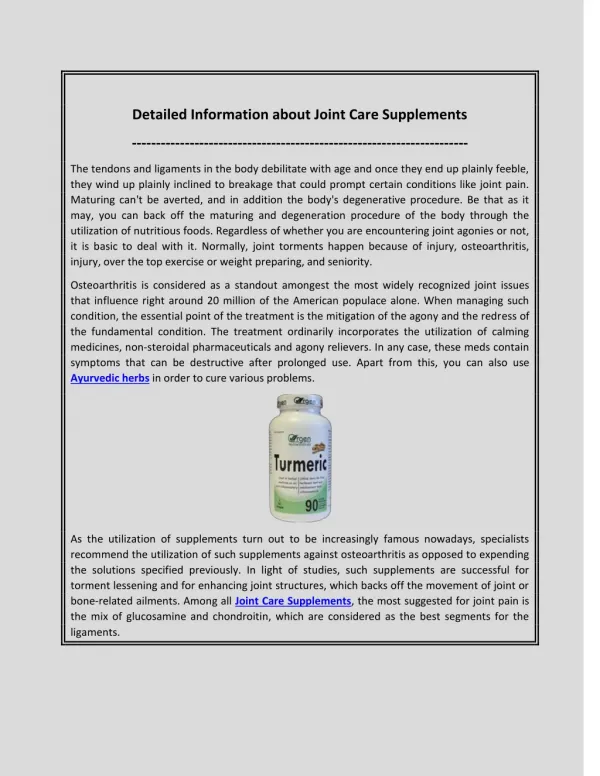 Detailed Information about Joint Care Supplements