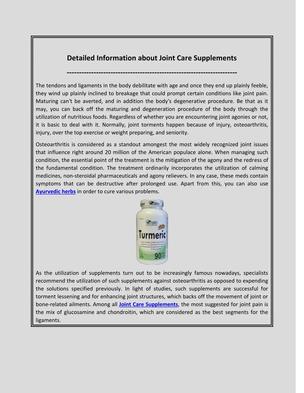 detailed information about joint care supplements