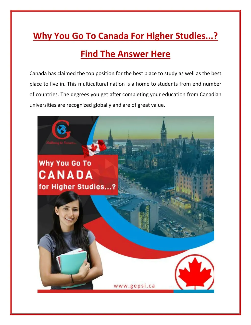 why you go to canada for higher studies