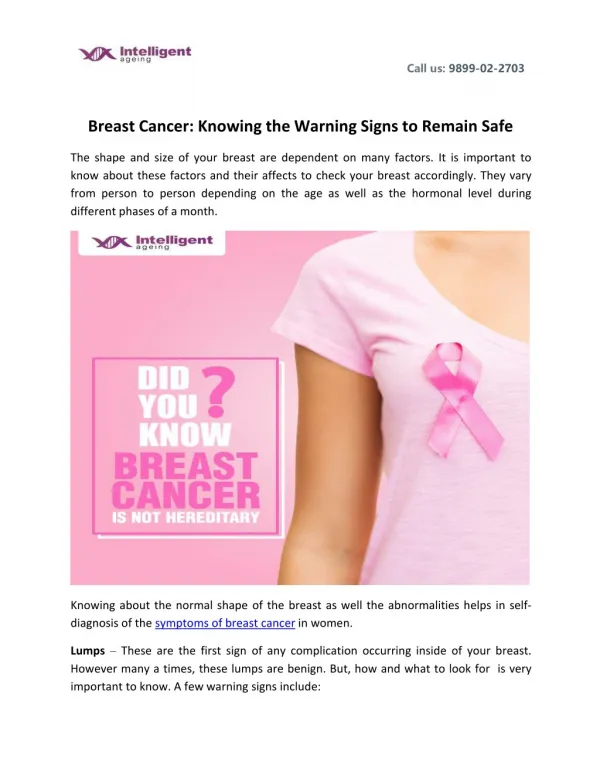 Breast Cancer: Knowing the Warning Signs to Remain Safe