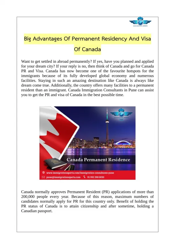 Big Advantages Of Permanent Residency And Visa Of Canada
