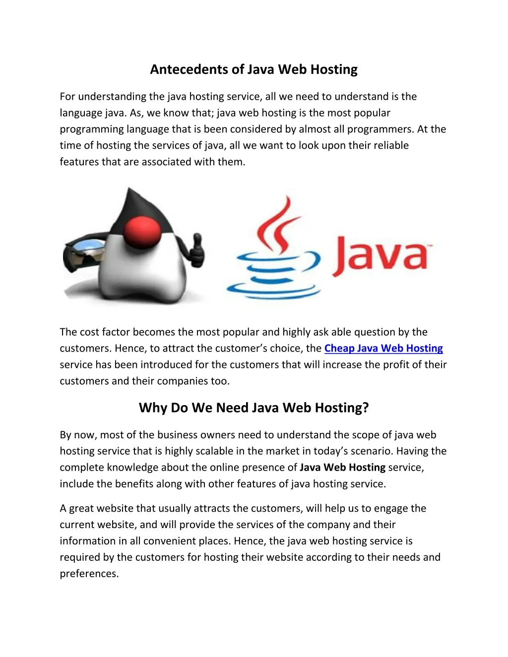 antecedents of java web hosting