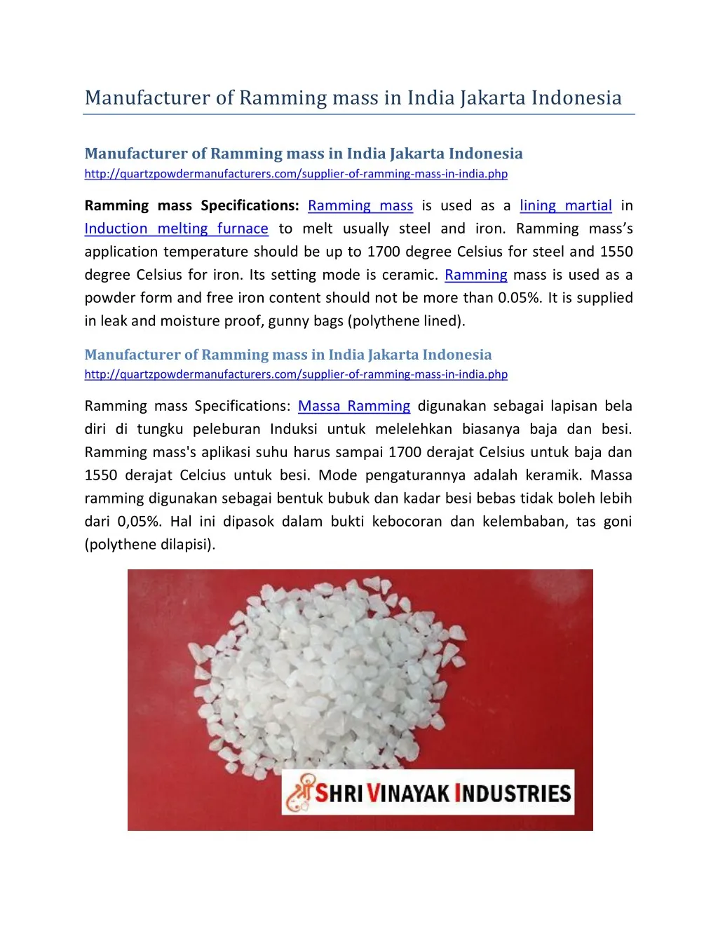 manufacturer of ramming mass in india jakarta