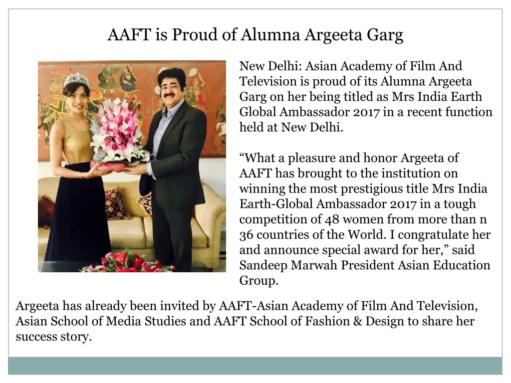 aaft is proud of alumna argeeta garg