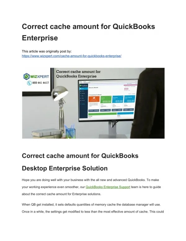 Correct cache amount for QuickBooks Enterprise