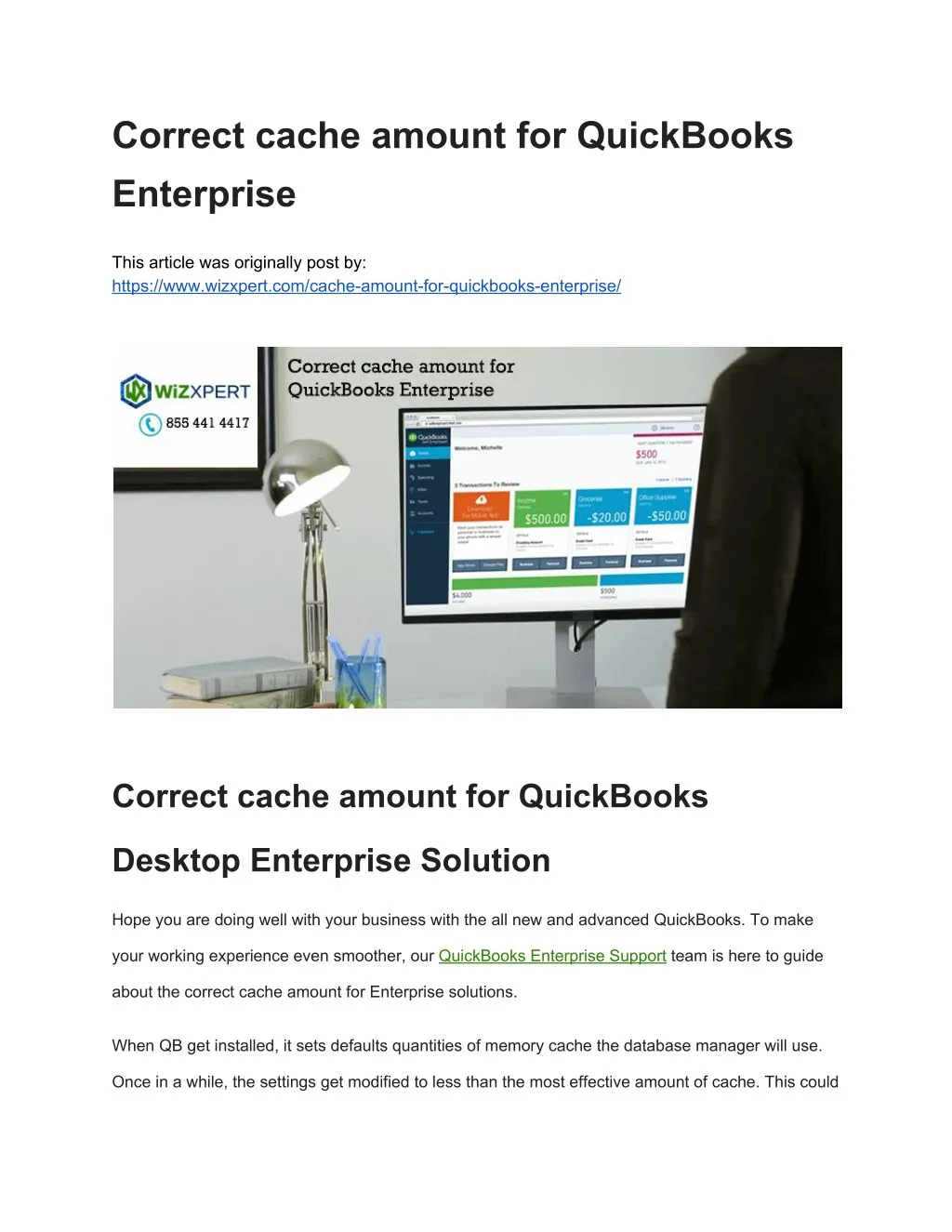 correct cache amount for quickbooks enterprise