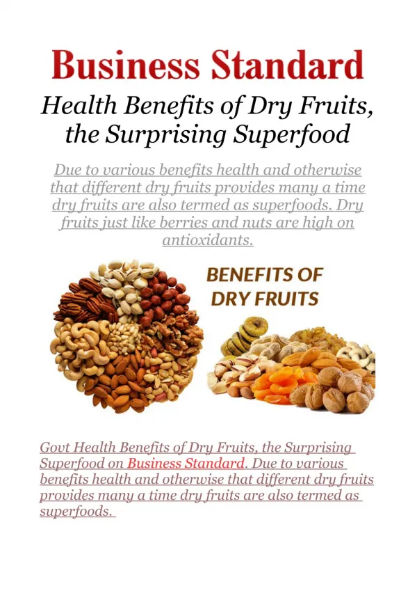 Health Benefits of Dry Fruits, the Surprising Superfood