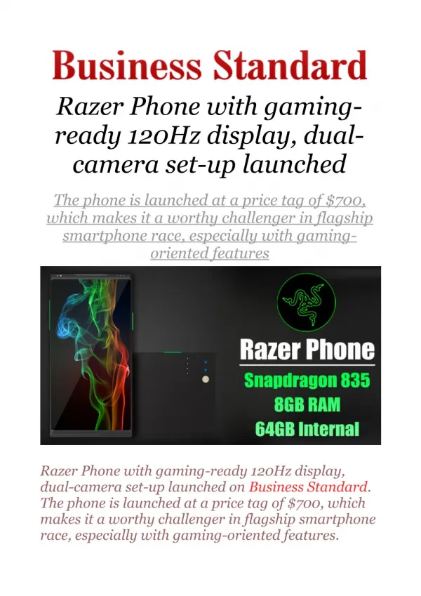 Razer Phone with gaming-ready 120Hz display, dual-camera set-up launched