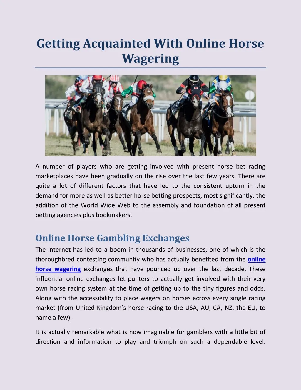 getting acquainted with online horse wagering