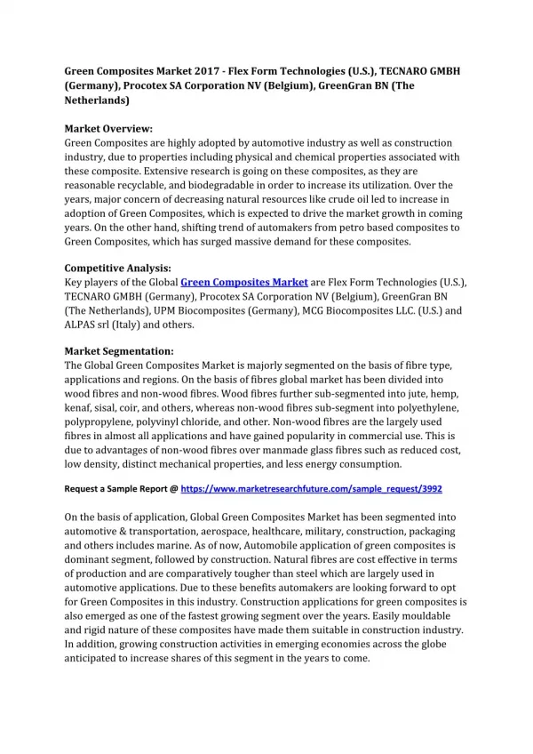 Green Composites Market 2017: Size, Competitors Strategy, Regional Analysis and Growth by Forecast to 2023