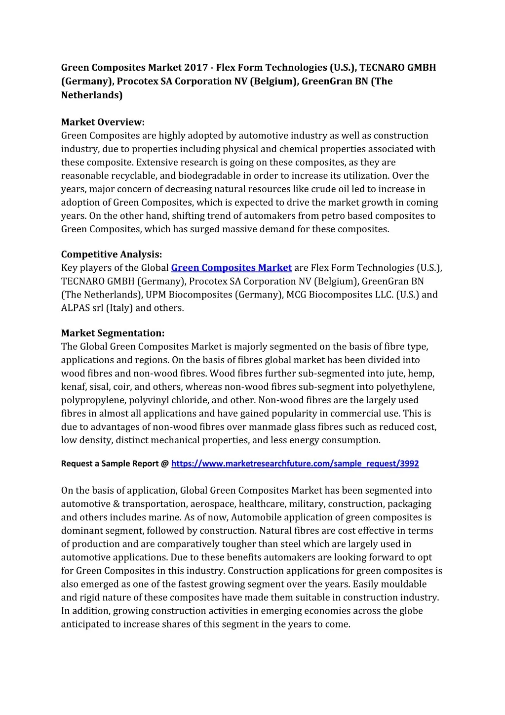 green composites market 2017 flex form