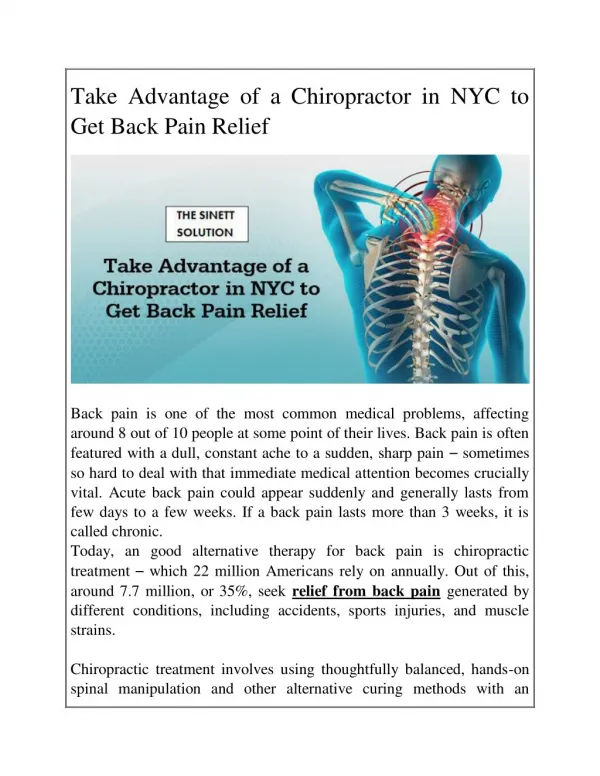 Take Advantage of a Chiropractor in NYC to Get Back Pain Relief