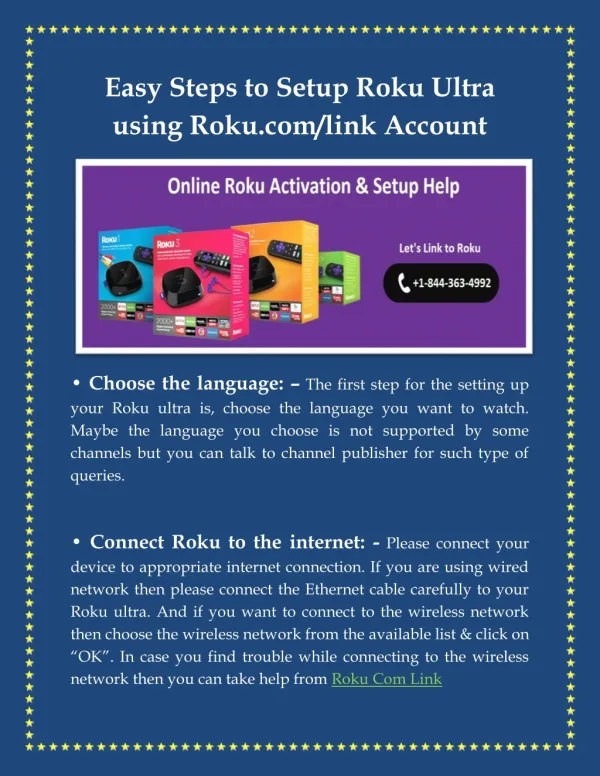 Online Steps to Setup Roku Ultra using Roku.com/link Account