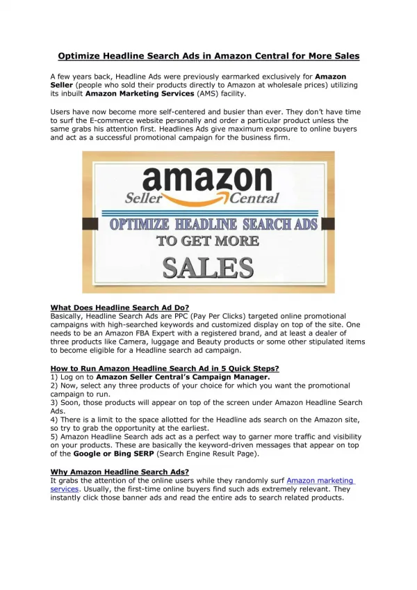 Optimize Headline Search Ads in Amazon Central for More Sales