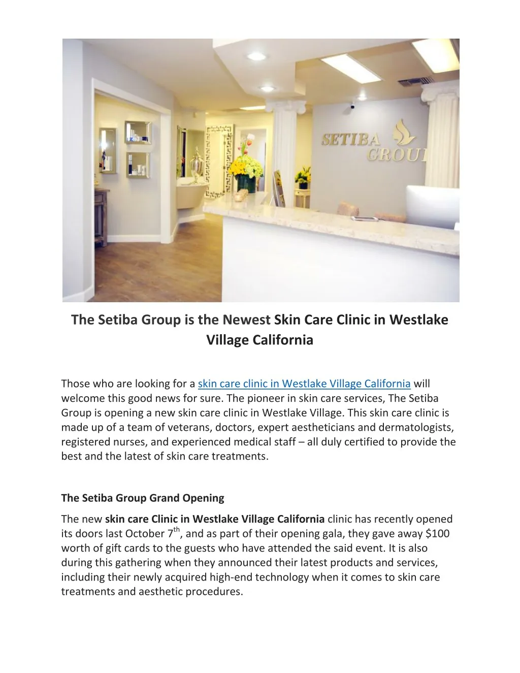 the setiba group is the newest skin care clinic