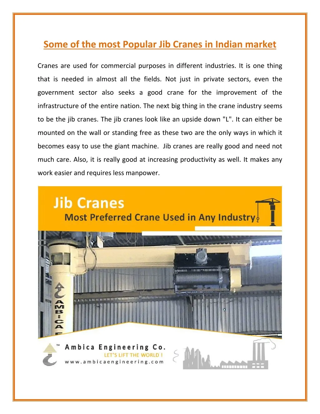 some of the most popular jib cranes in indian
