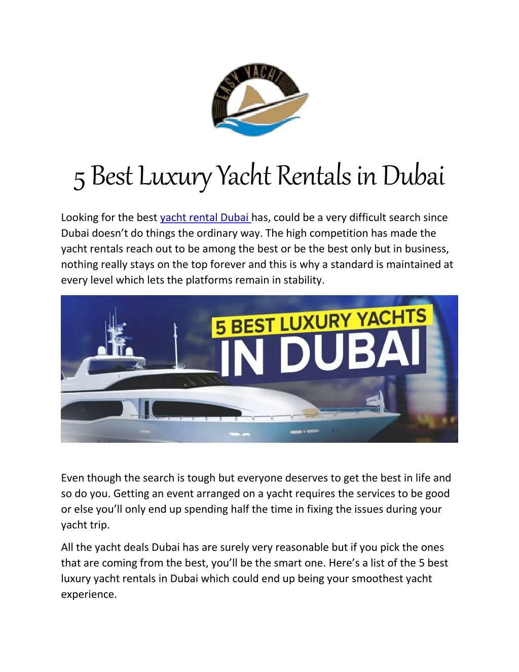 5 best luxury yacht rentals in dubai looking