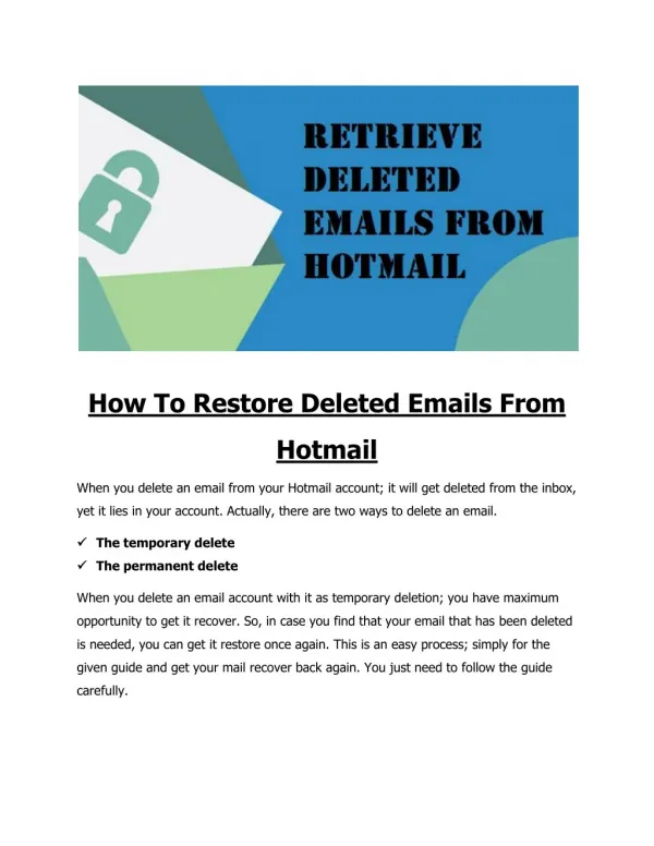How To Restore Deleted Emails From Hotmail