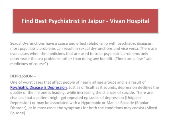 Find Best Psychiatrist in Jaipur - Vivan Hospital