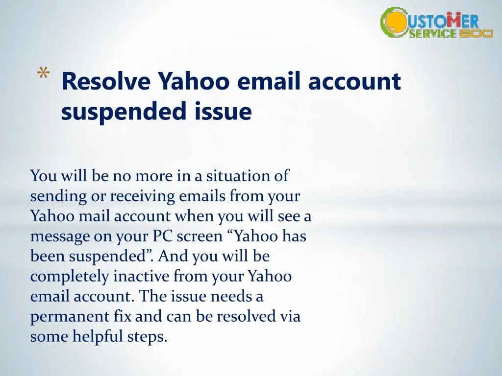 resolve yahoo email account suspended issue