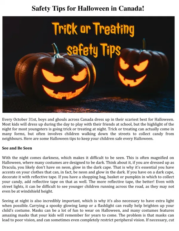 Safety Tips for Halloween in Canada!