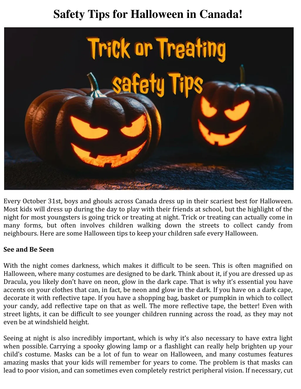 safety tips for halloween in canada