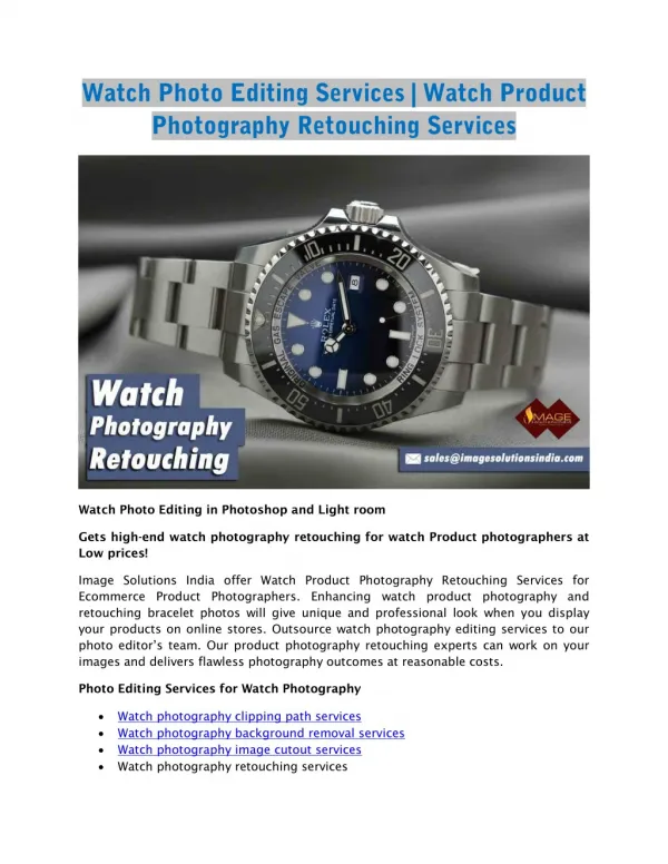 Watch Photo Editing | Retouch Watch Photography | Editing Watch Photography