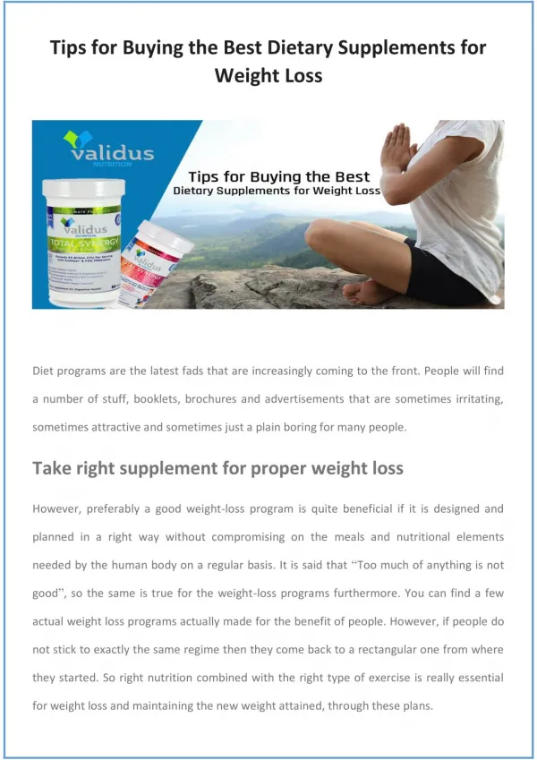 Tips for Buying the Best Dietary Supplements for Weight Loss