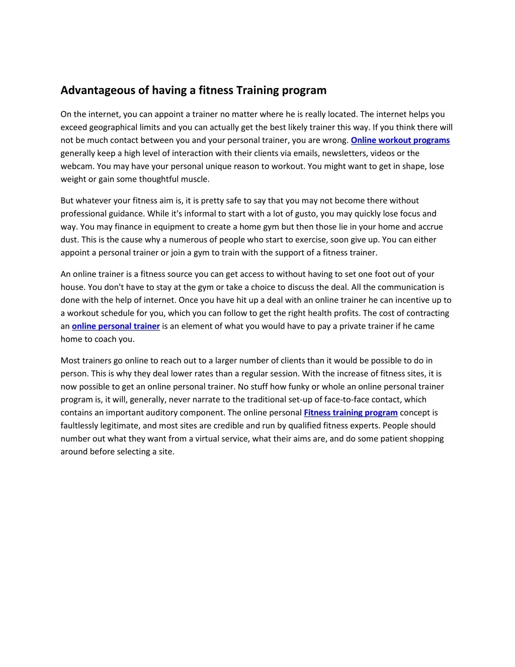 advantageous of having a fitness training program