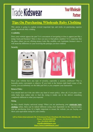 Tips On Purchasing Wholesale Baby Clothing