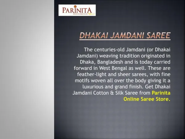 Buy Dhakai Jamdani Sarees - Parinita Online Saree Store