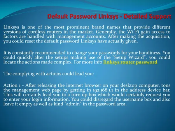 Default Password Linksys - Detailed Support