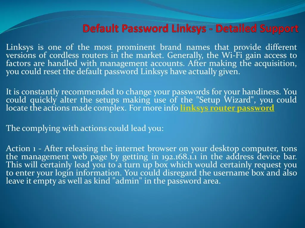 default password linksys detailed support