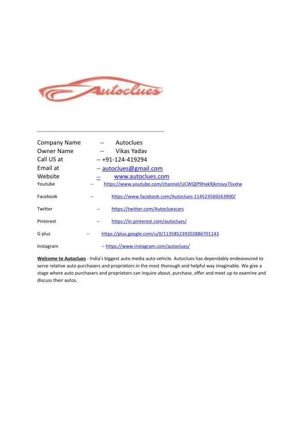Autoclues New Cars Review, Specification, Prices, Video in India