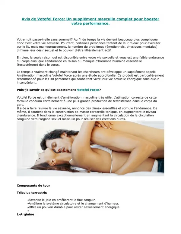Avis de Votofel Force: Un supplément masculin complet pour booster votre performance.