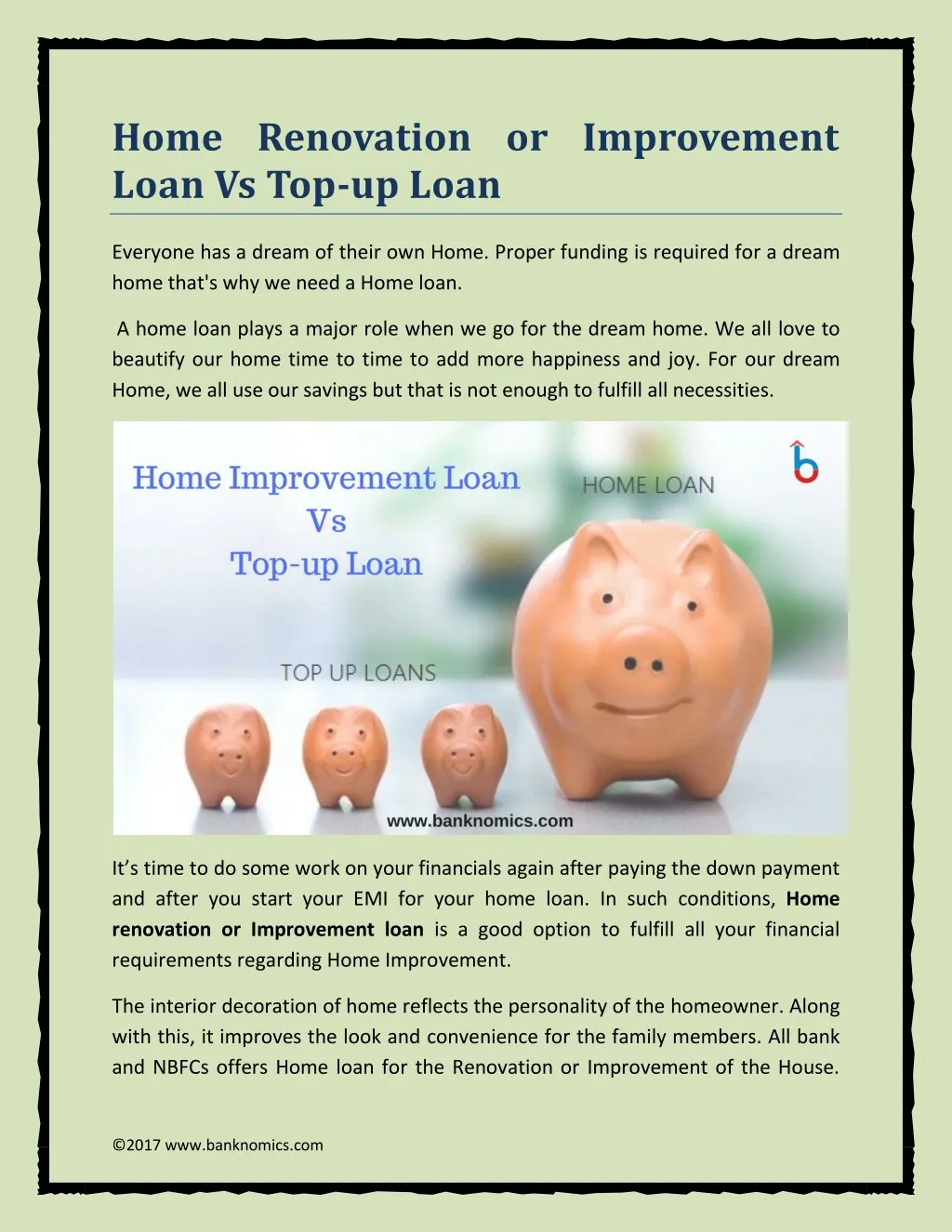 home renovation or improvement loan vs top up loan
