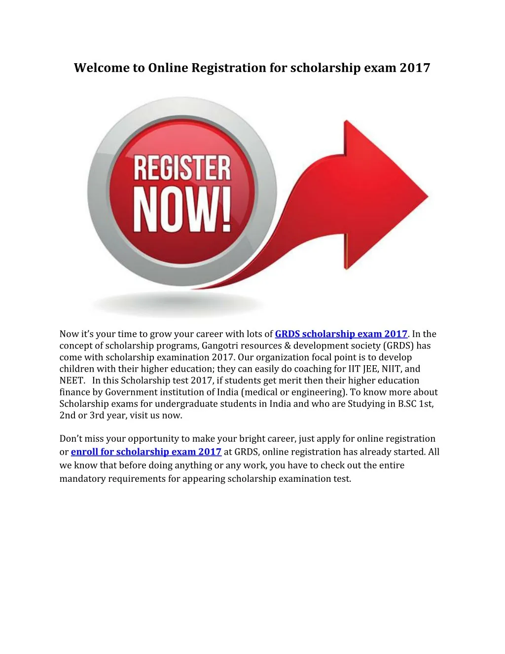 welcome to online registration for scholarship