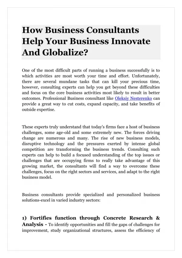 How Business Consultants Help Your Business Innovate And Globalize?