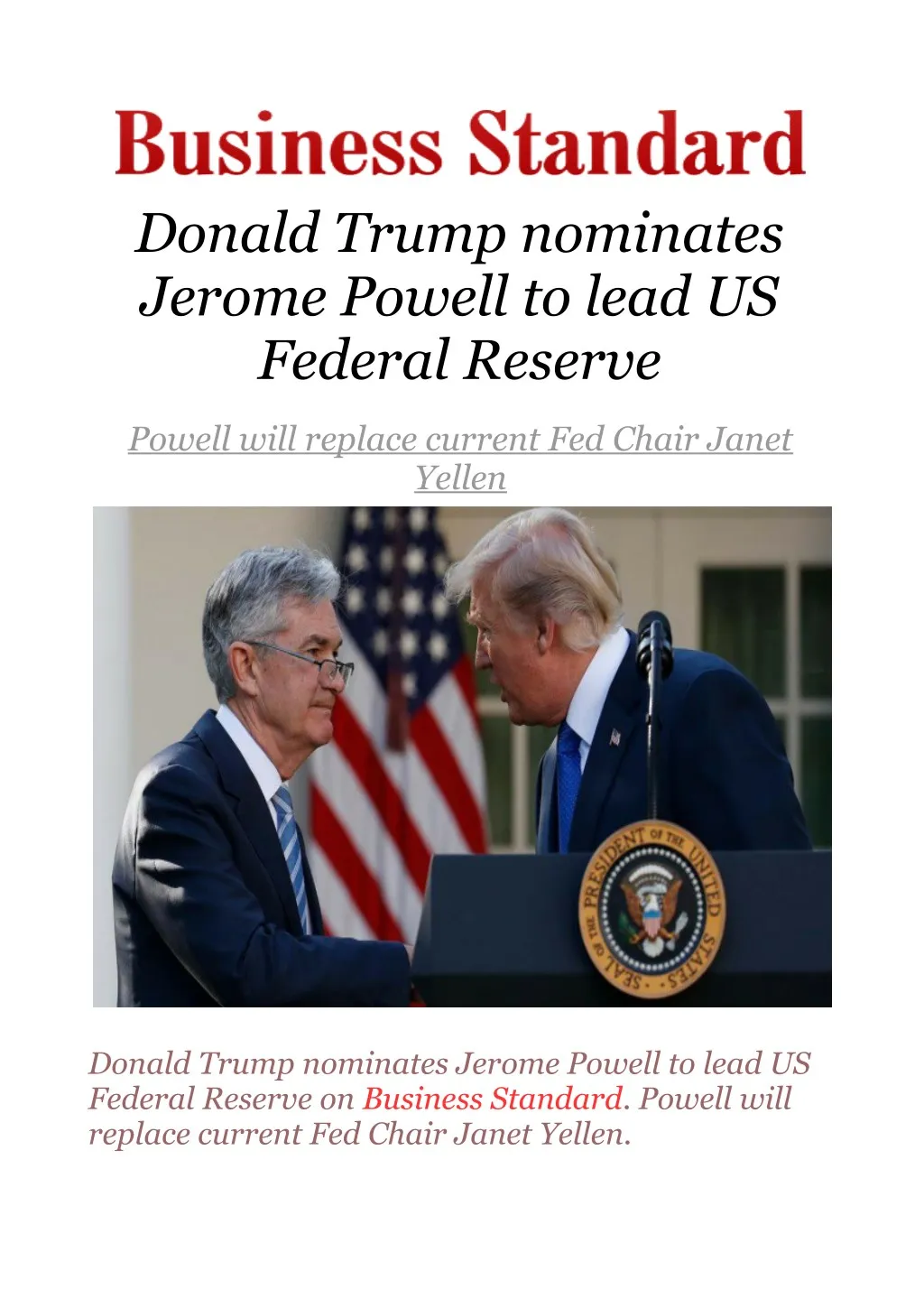 donald trump nominates jerome powell to lead