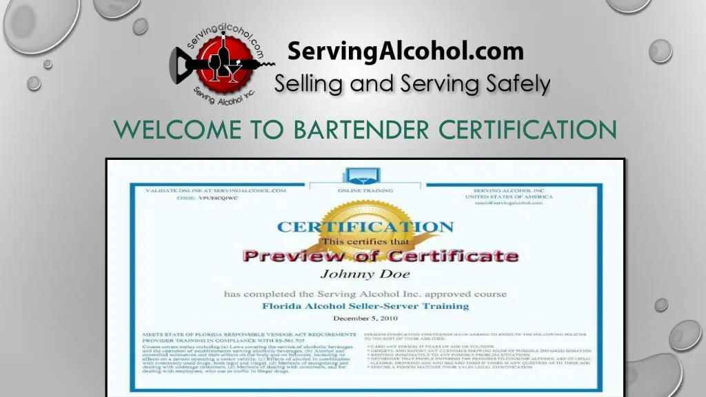welcome to bartender certification