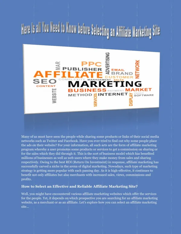 Here Is all You Need to Know before Selecting an Affiliate Marketing Site