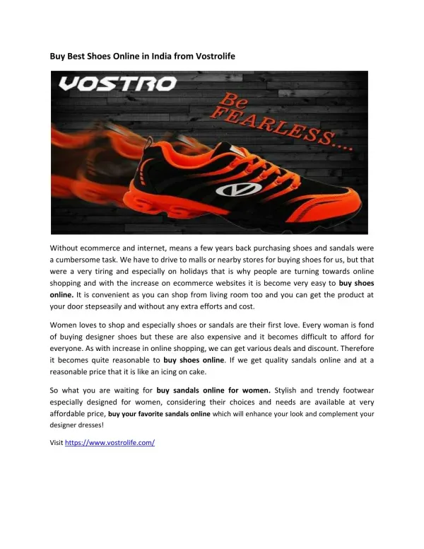 Buy Best Shoes Online in India from Vostrolife