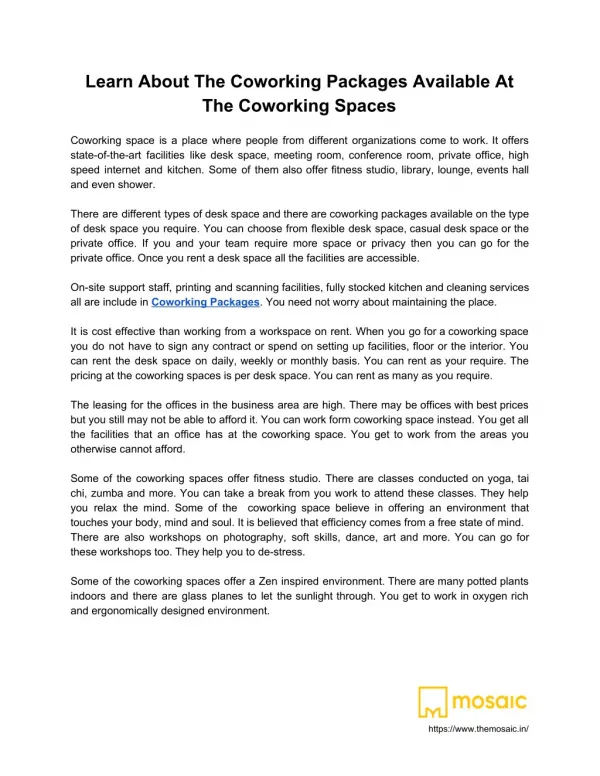 Learn About The Coworking Packages Available At The Coworking Spaces