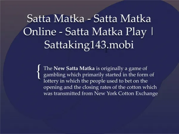 Satta Matka - Satta Matka Online - Satta Matka Play | sattaking143.mobi