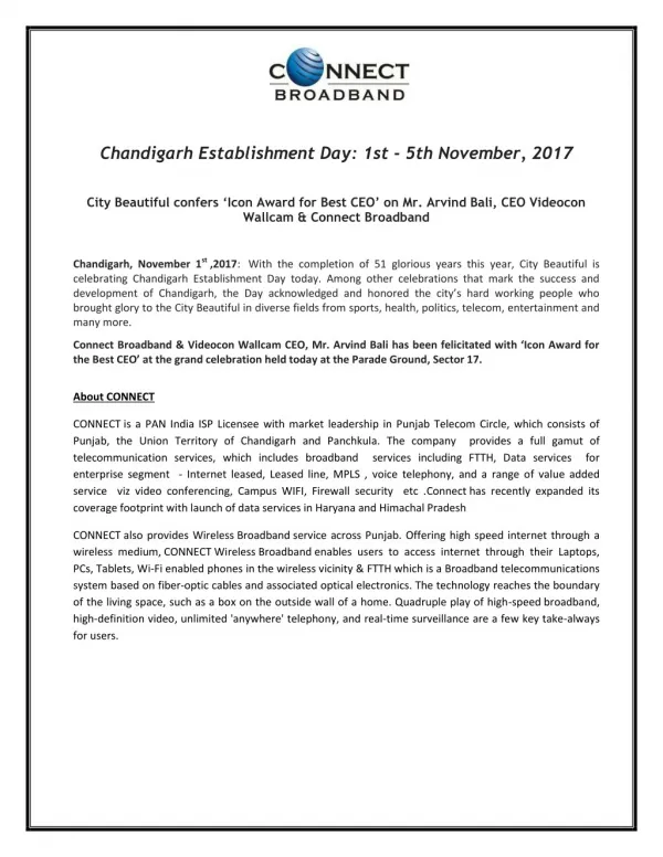 Chandigarh Establishment Day: 1st - 5th November, 2017