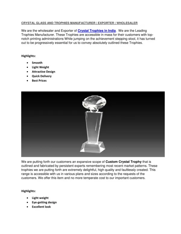 Crystal Glass and Awards Manufacturer in India